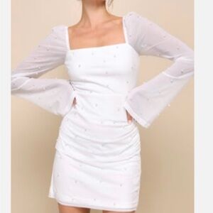 Elegant White Dress with Sheer Sleeves